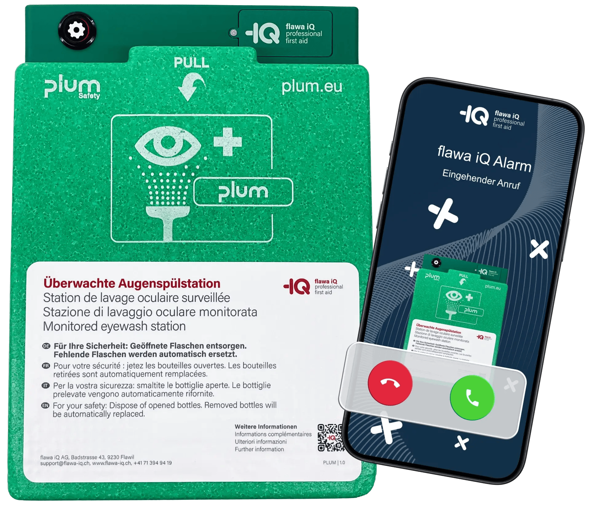 überwachte Augenspülstation mit Alarm Homepage Deutsch